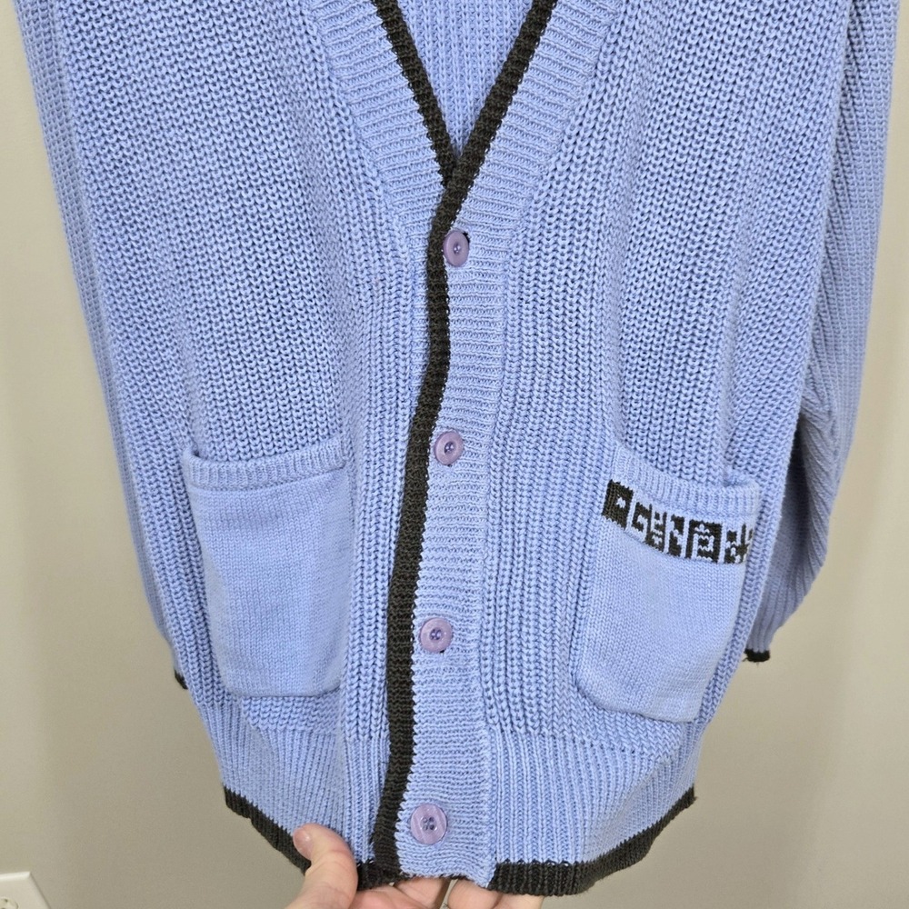 VTG 90s Men's Cardigan Sweater XL Blue Slouchy Baggy Pockets Academia Preppy‎ - Picture 5 of 8